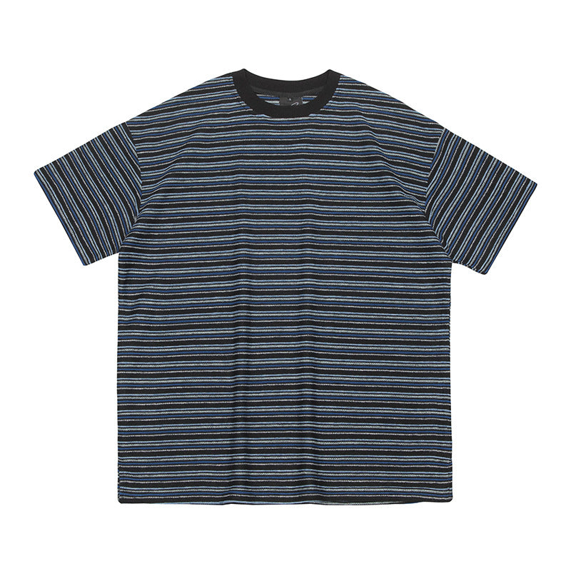 Loose Striped Solid Color Couple Short Sleeve
