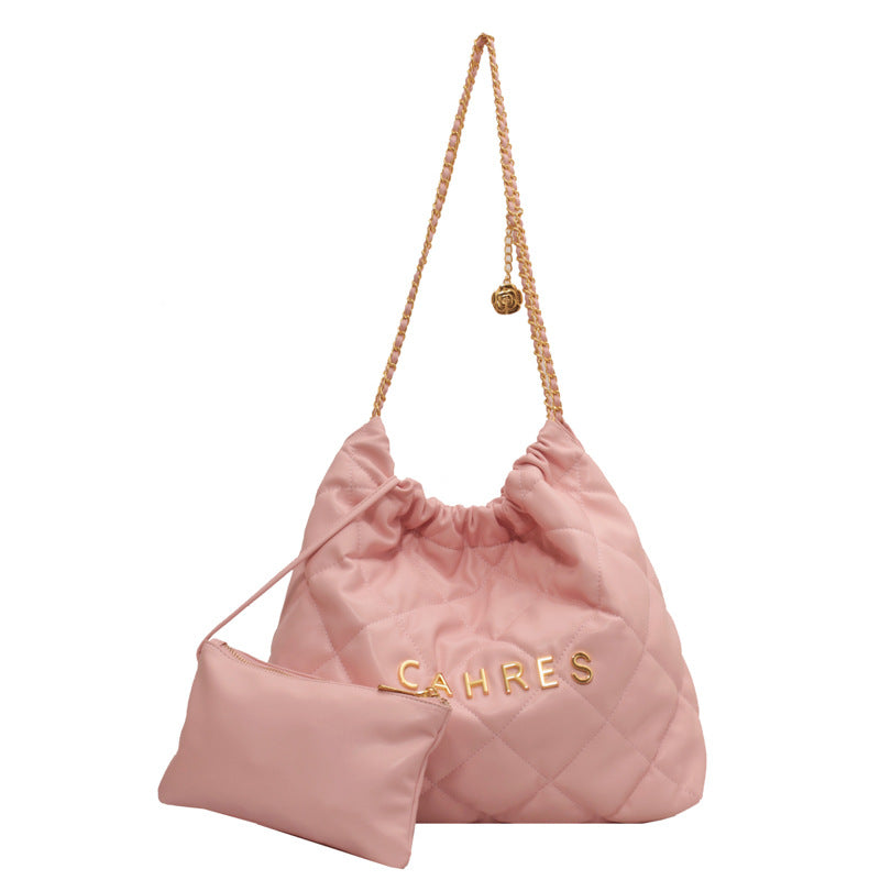 Rhombus Chain Shoulder Bag Western Style Bucket