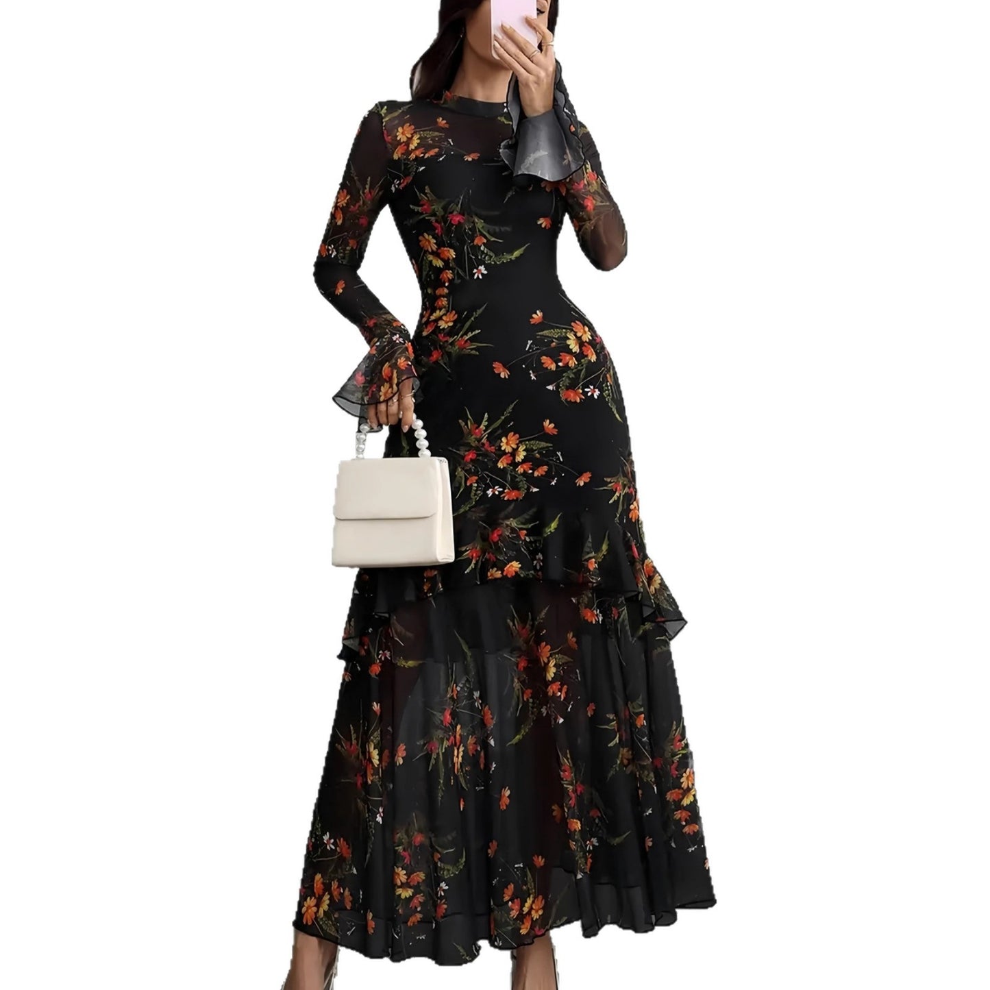 Women's Floral Dress Set With Suspenders