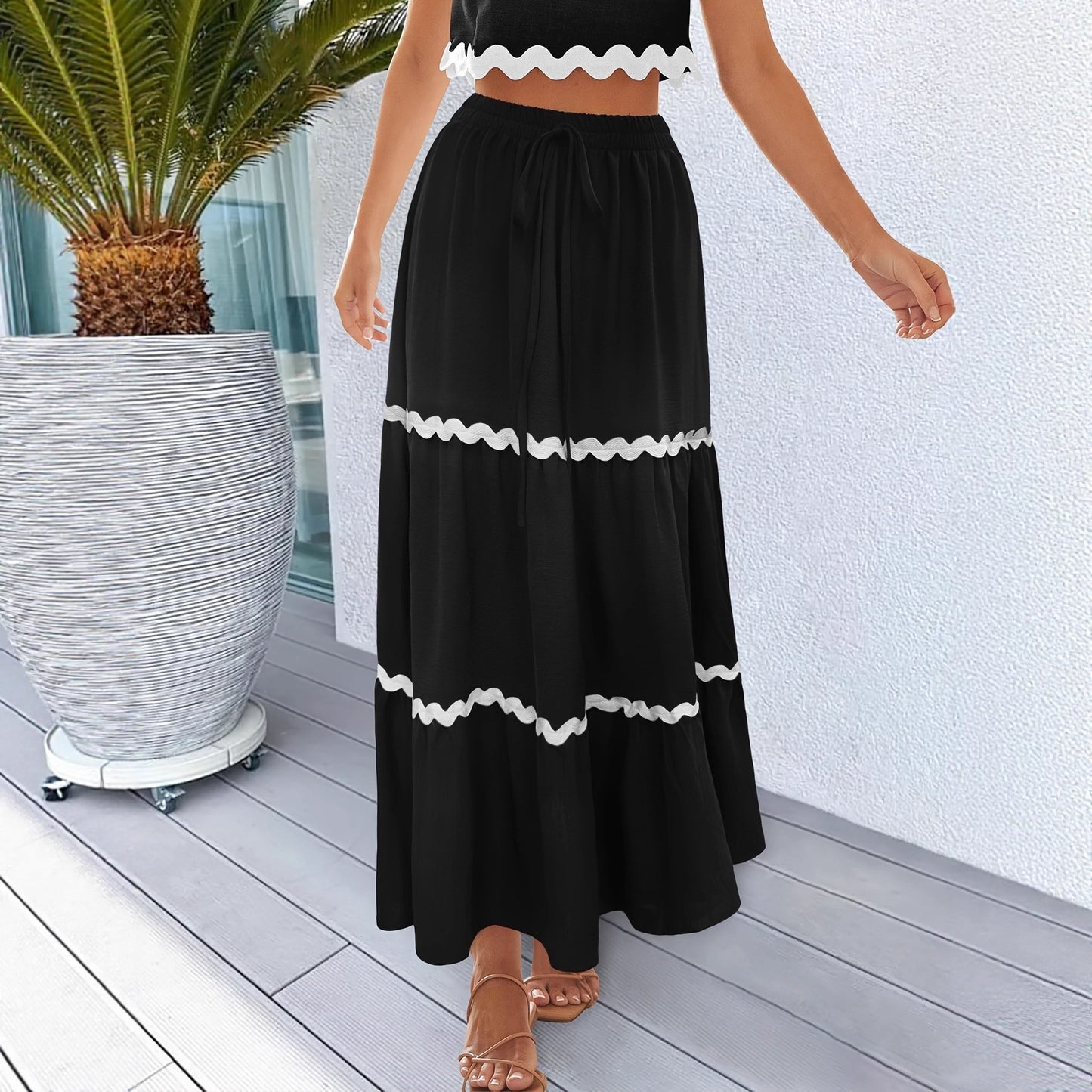 New Womens Simple Ruffled Hemline Skirt