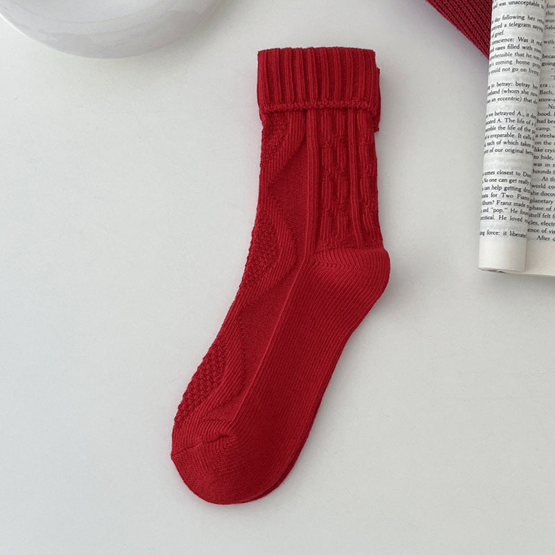 Women's Red Middle Tube Cotton Socks