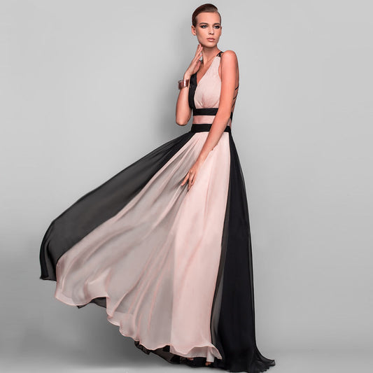 Womens Slim-Fit Sleeveless V-Neck Patchwork Dress