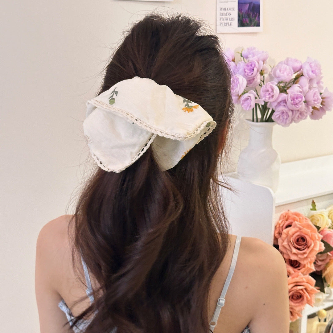 Irregular Embroidery Bellis Perennis Sweet Cotton And Linen Niche Female Hair Band Headscarf