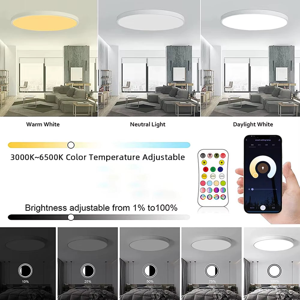 Smart WIFI LED round Ceiling Light RGBCW Tuya APP Dimmable Compatible with Alexa Google Assistant for Bedroom