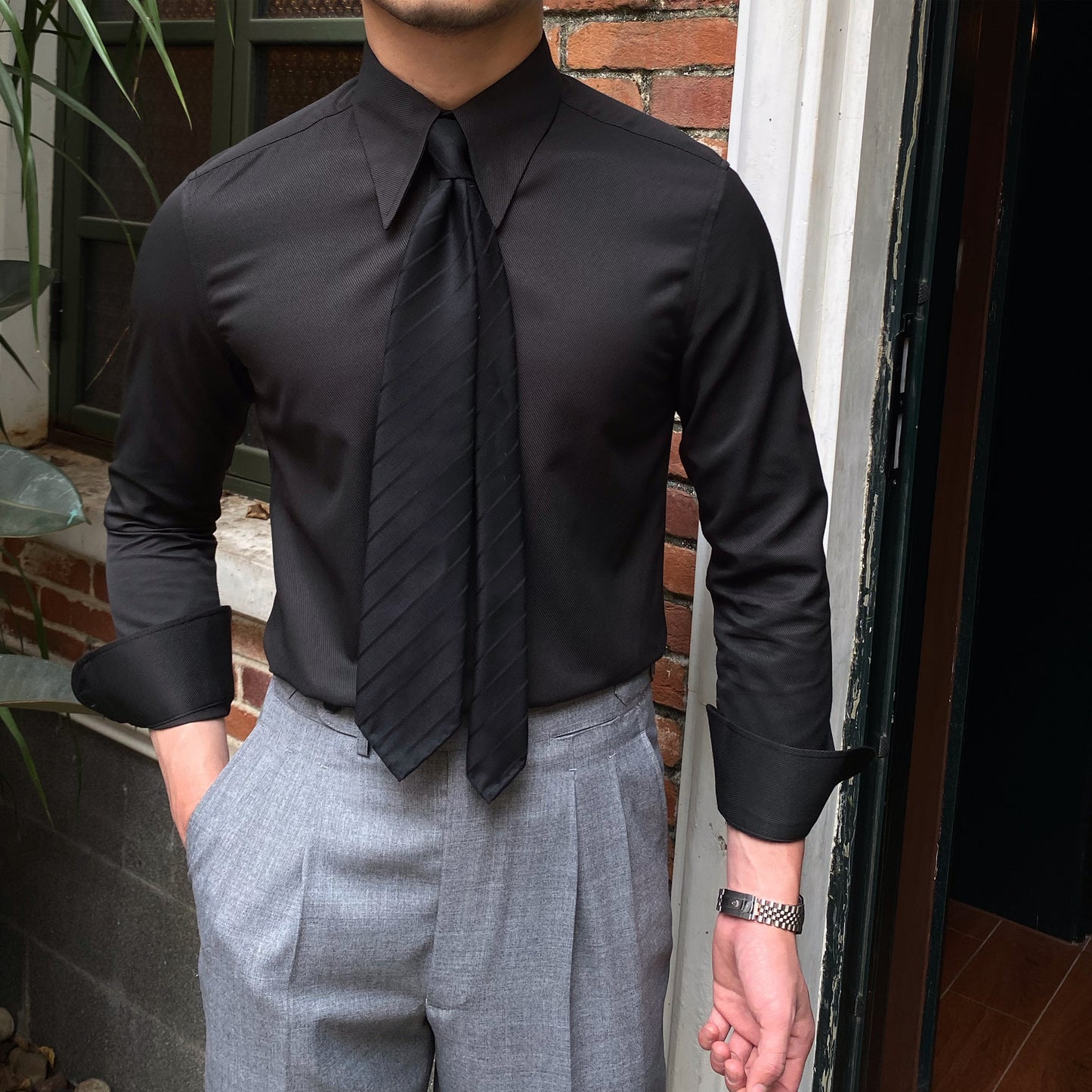 Men's Business Large Pointed Collar Slim-fit Long-sleeved Shirt