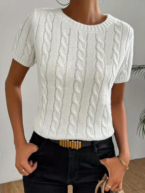 Simple Round-neck Comfortable Rib Short Sleeve Pullover Sweater