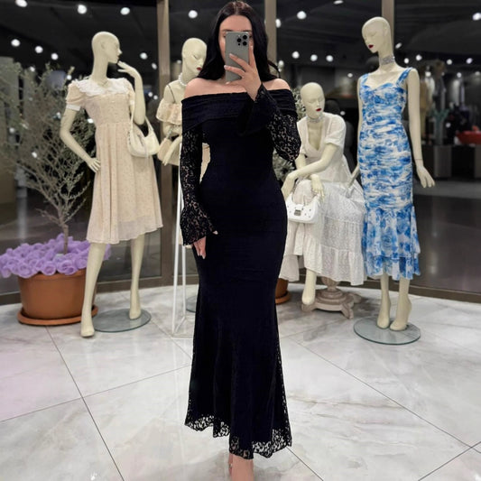 Autumn New Sexy Lace Tube Top Long-Sleeve Dress