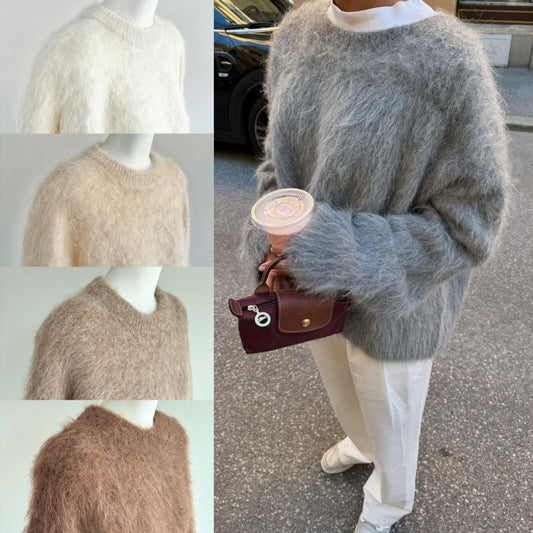 Autumn And Winter New Alpaca Round Neck Loose And Idle Knitted Sweater