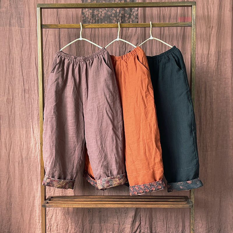 Retro Artistic Stone Washed Linen Quilted Baggy Pants