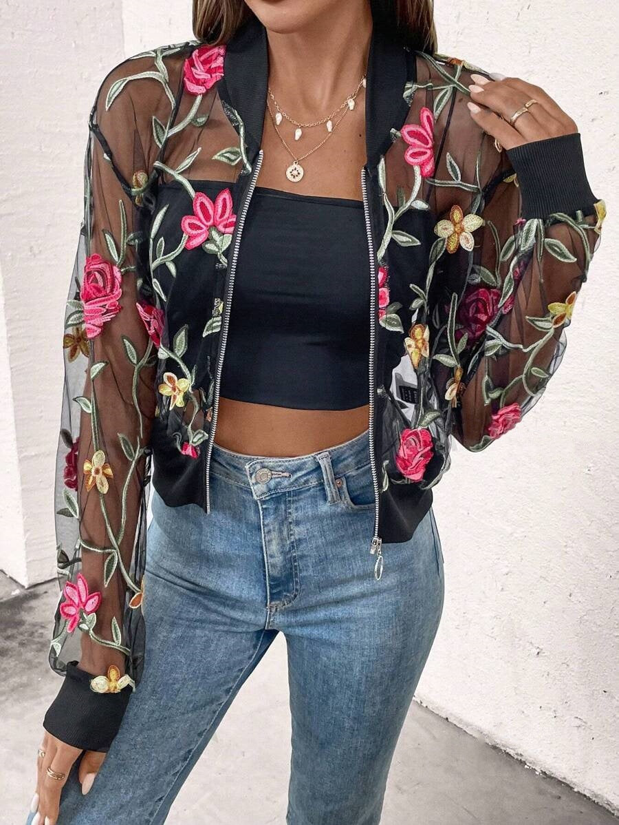 Fashionable Lace Mesh Jacket With A Stylish Hollowed-out Design