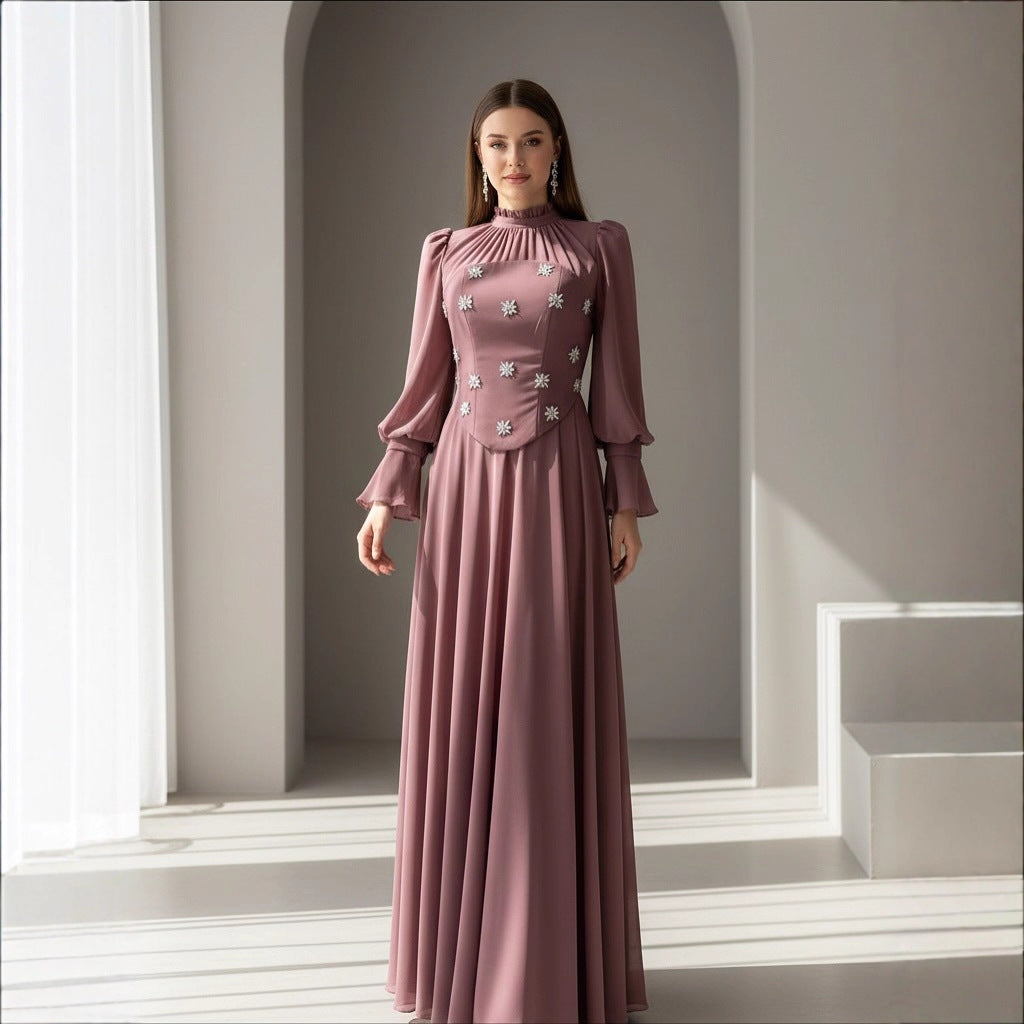 Two-piece Snowflake-diamond Long-sleeve Elegant Figure-flattering Slimming Dress