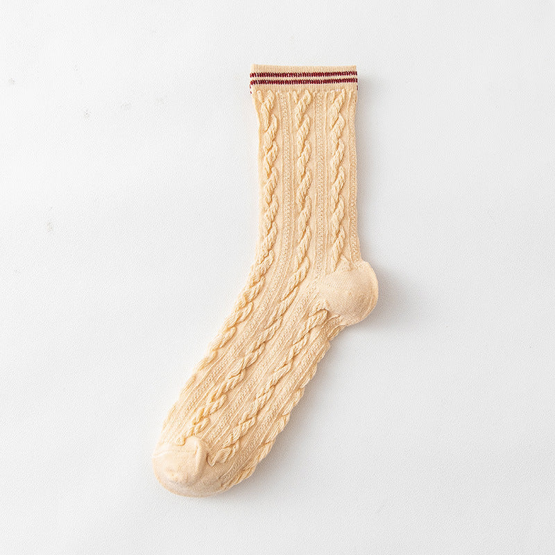 Mid Tube Twist Solid Color Breathable Combed Cotton Socks