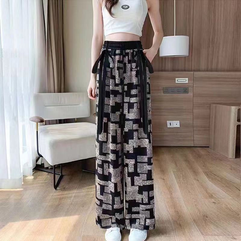 Chinese-style Pants Ribbon Wide-leg Pants