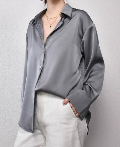 Loose Oversized Drop Shoulder High-end Drape Lazy Luster Shirt
