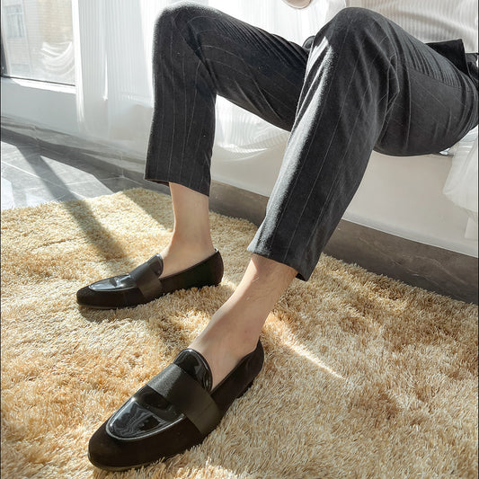 Mokkasiner i fløjl og laklæder, koreansk stil, business casual-lædersko