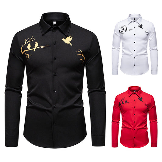 Men's Printed Casual Slim-fit Long-sleeved Shirt