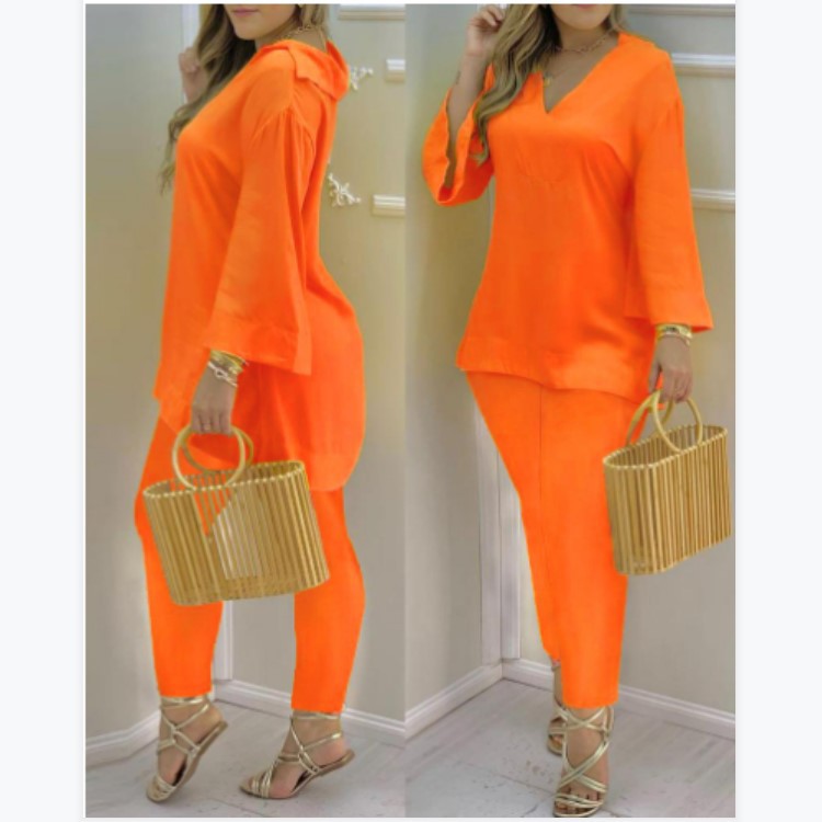 Bell Sleeve Top og Bukser Modedragt til Kvinder