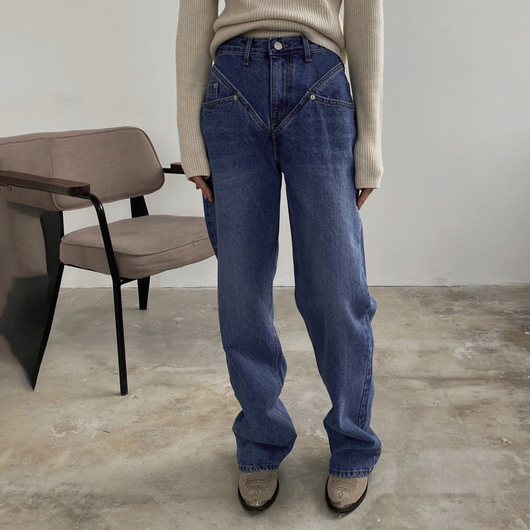 Women's American Style Retro High Waist Straight Jeans