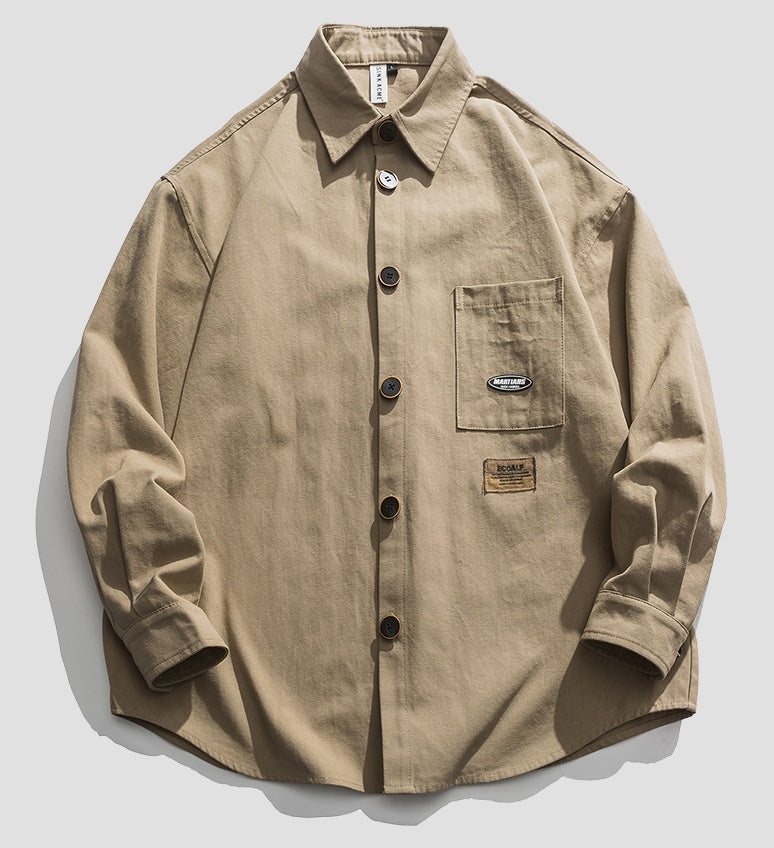 Street Loose All-match Thin Retro Tooling Long-sleeved Shirt