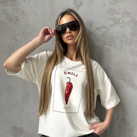 Minimalist Niche Sweet-and-cool Chili-print Versatile Top