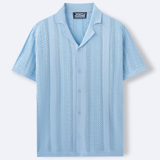 Short Sleeve Men's Fashion Striped Hollow Shirt