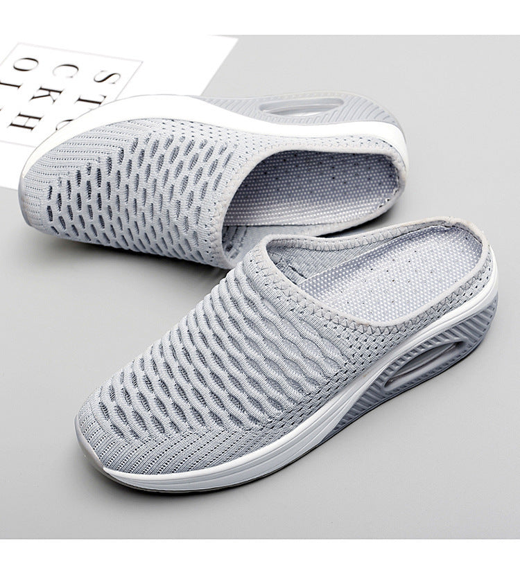 Women's Hollow Mesh Surface Casual Half Slippers Slip-on Mom Shoes