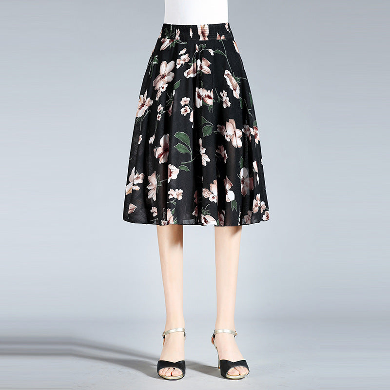 Summer Middle-aged And Elderly Women's Floral Elastic Waist Culottes