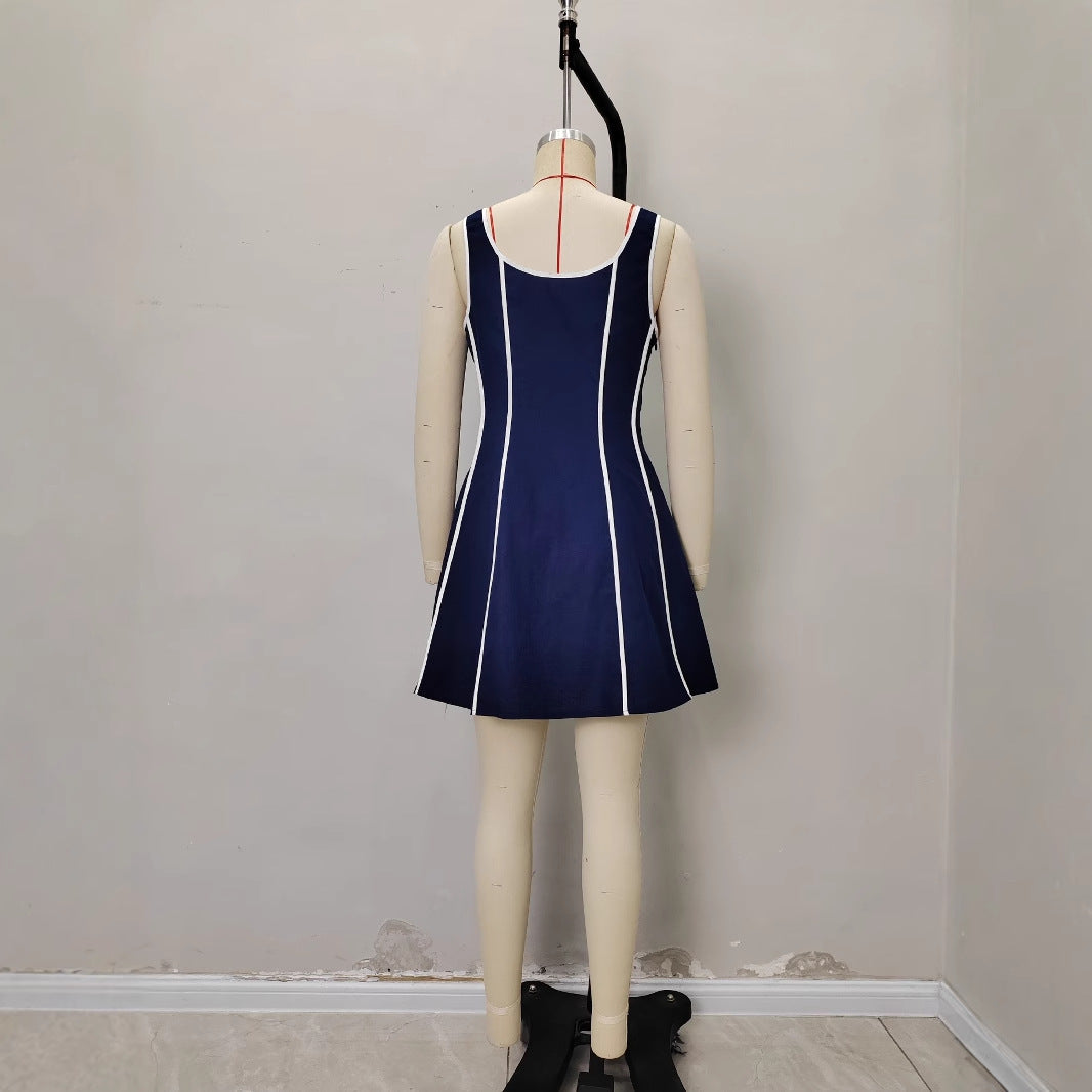 Sleek Blue-and-white Striped Slip Dress
