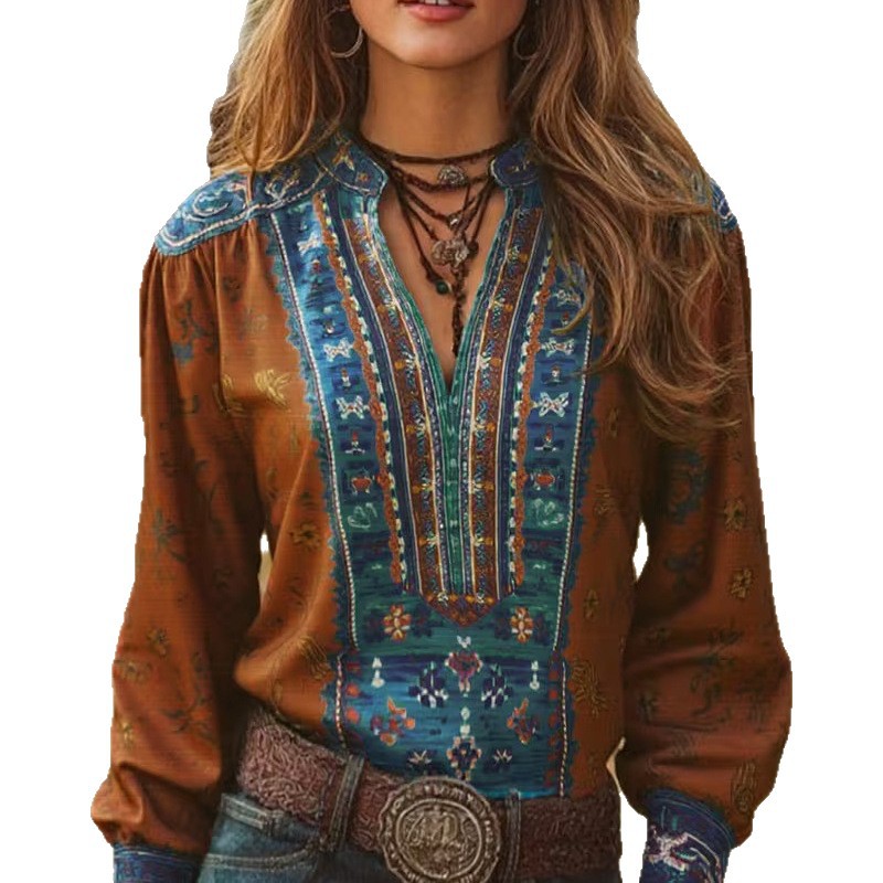 Womens Retro Printed Shirt Top