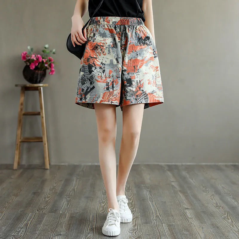 Women's Summer High Waist Cotton Print Shorts