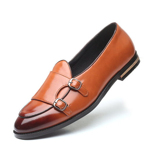 British Pea Shoes Fashion Belt Double Button Small Leather Shoes