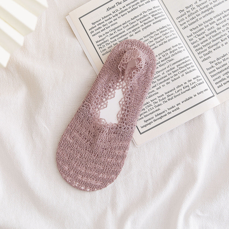 Lace Cotton And Linen Deep Mouth Lace Invisible Ladies Net Stockings