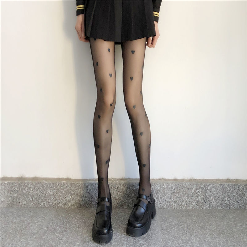 Summer Thin Black Love Print Stockings