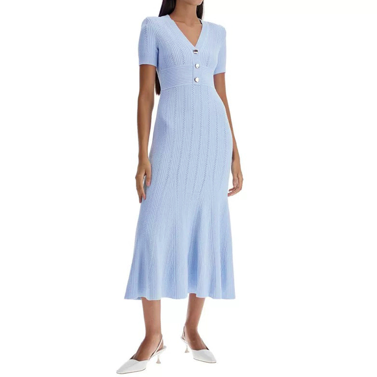 V-neck Knitted Versatile Slimming Mermaid Maxi Dress