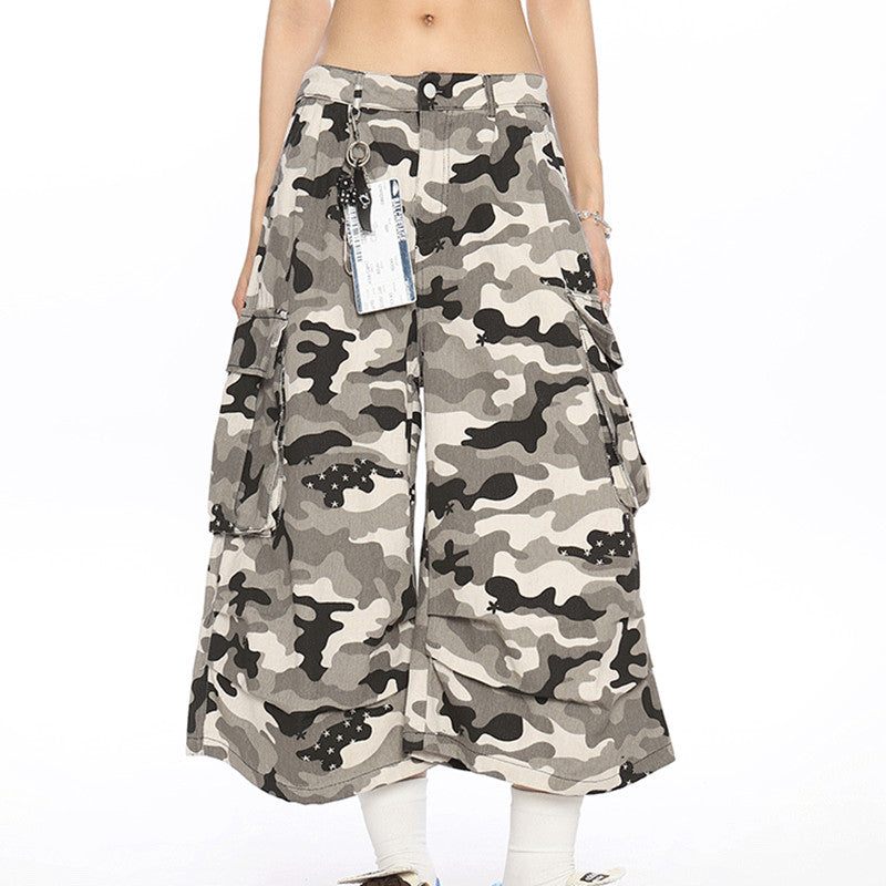 Multi-pocket Polka Dot Camouflage Cargo Pants Women