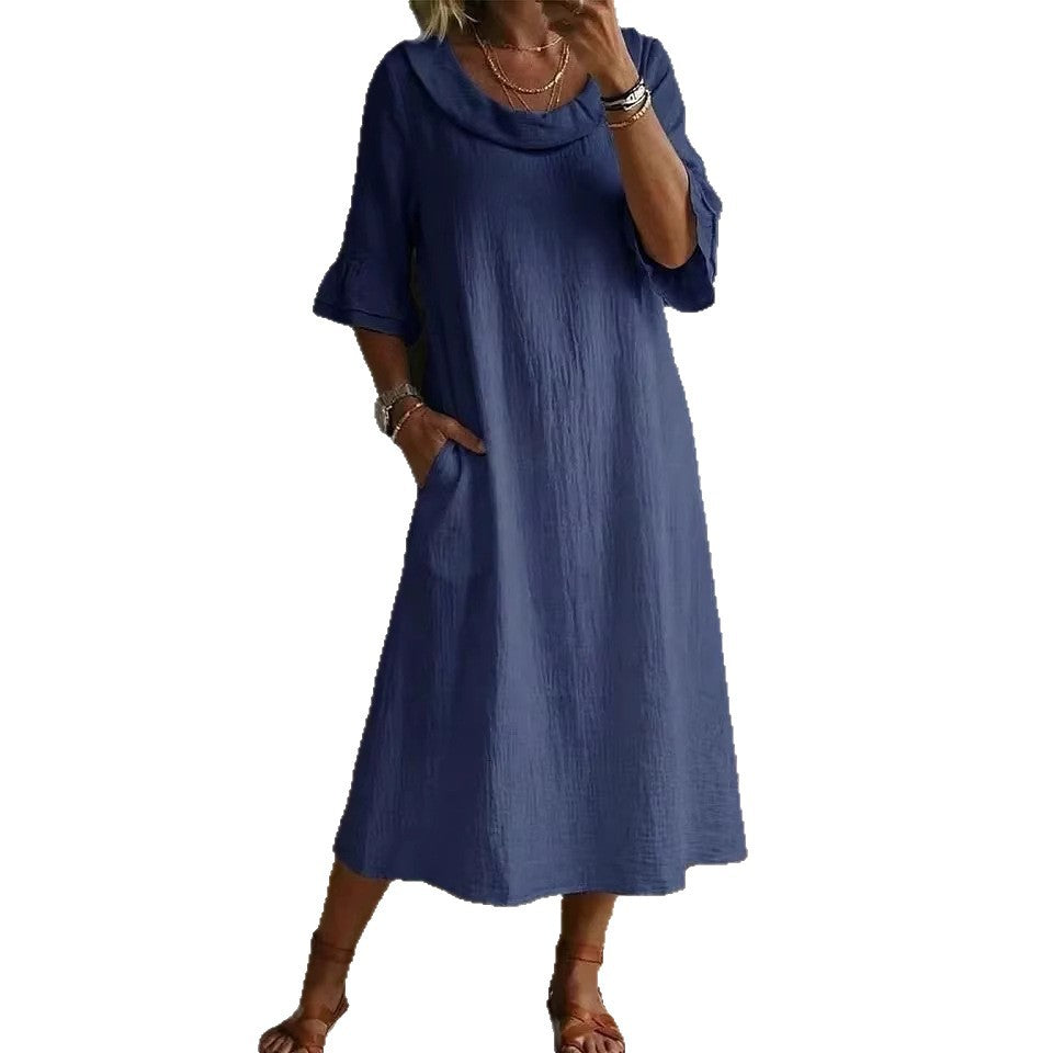 Women's Fashion Solid Color Crew Neck Dress