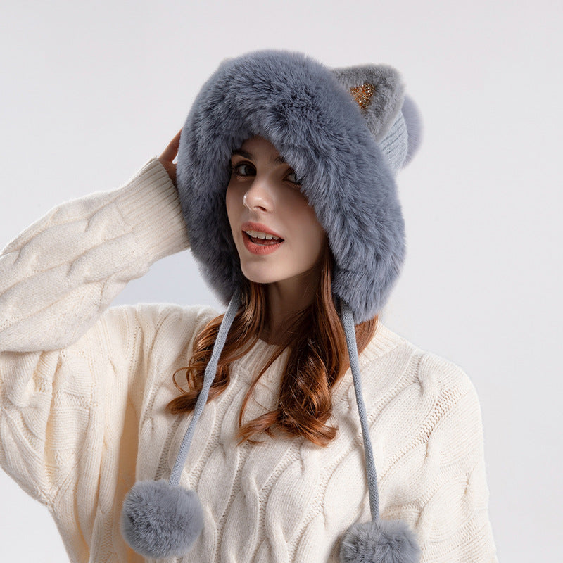 Cute Knitted Hat Winter Female Cartoon Cat Ears