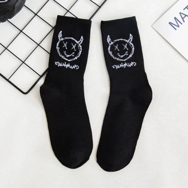 Emoji-filled Cotton Black-and-white Instagram-style Cartoon Hip-hop Quirky Long Socks For Couples