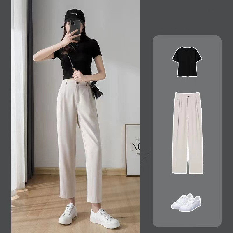 Women's High-waisted Loose And Thin Straight Pants