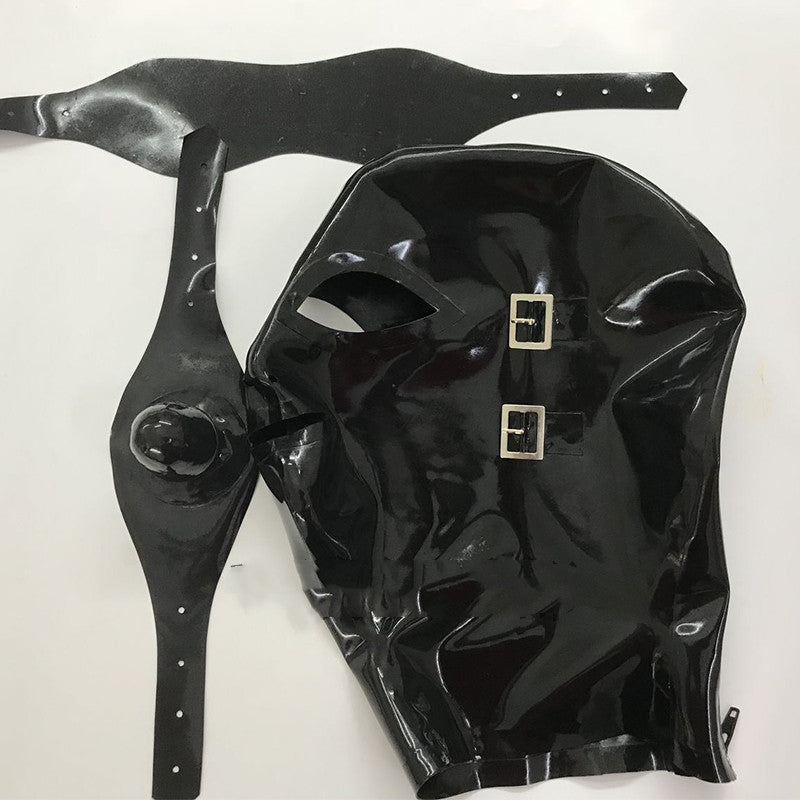 Pure Natural Latex Head Cover Mask With Mouth Plug Removable