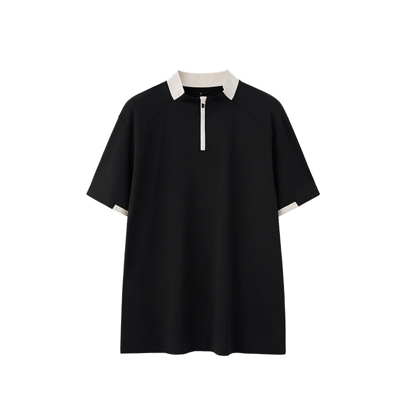 Men's Zipper Lightweight Cool Feeling Golf Tennis Stitching Short Sleeve
