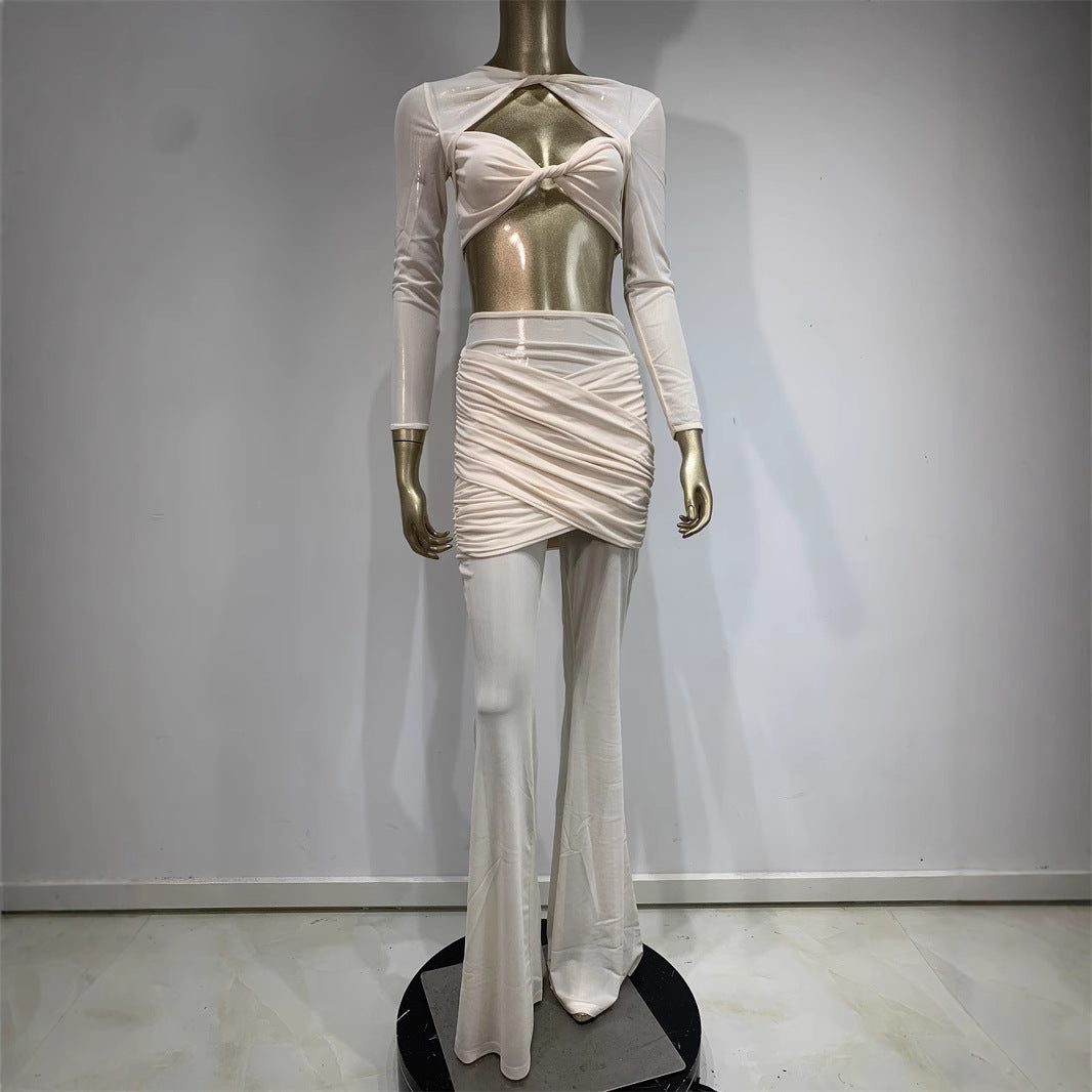 Hot Girl High Street Suit Mesh Trousers Two-piece Suit
