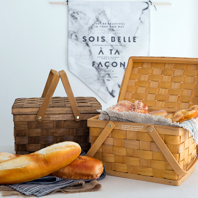 Woven Picnic Storage Basket With Lid