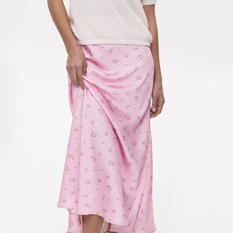 Satin Draping Printed Waist-controlled Sheath Skirt