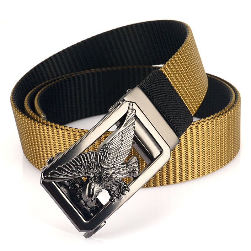Two-tone Nylon Mens Trendy Belt With A Toothless Rotating Automatic Buckle