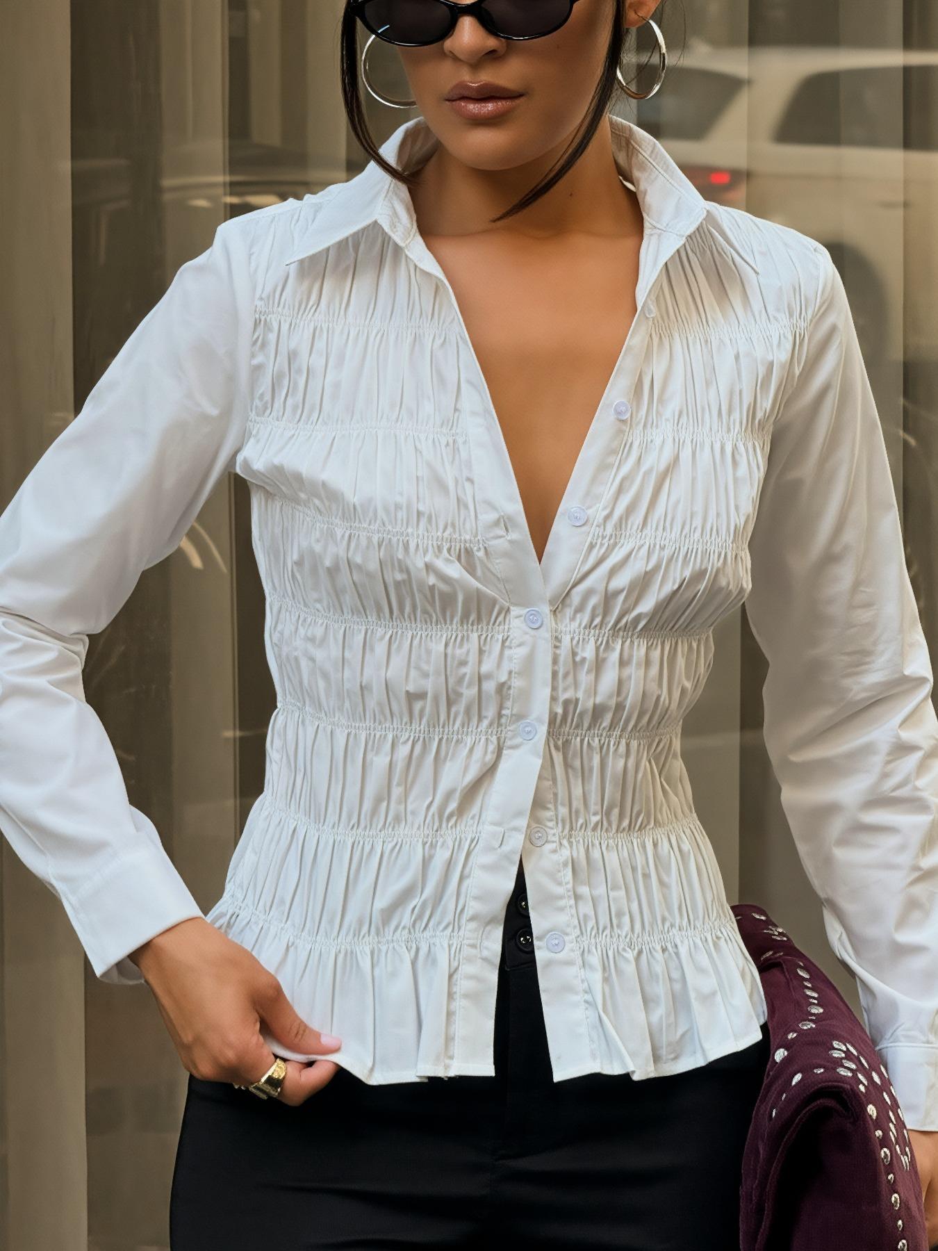Spring And Fall Long-sleeve Button-up Shirt Top