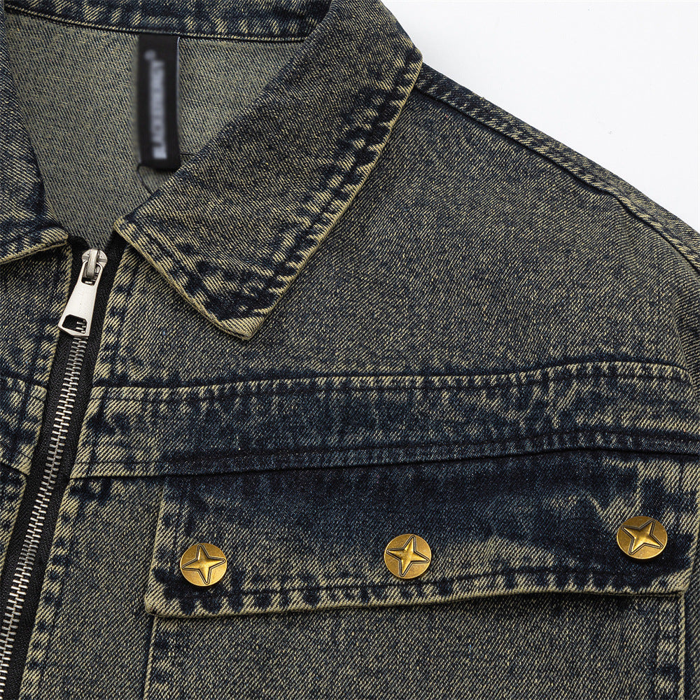 Punk High Street Design Sense Niche Tooling Denim Jacket Autumn