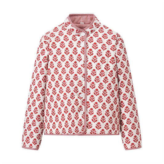 Women's Stand Collar Printed Reversible Cotton Coat Coat