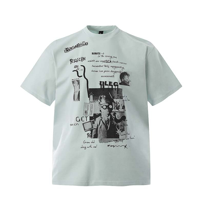 Loose Leisure All-matching Street Tide Brand Characters Letter Print Short-sleeve