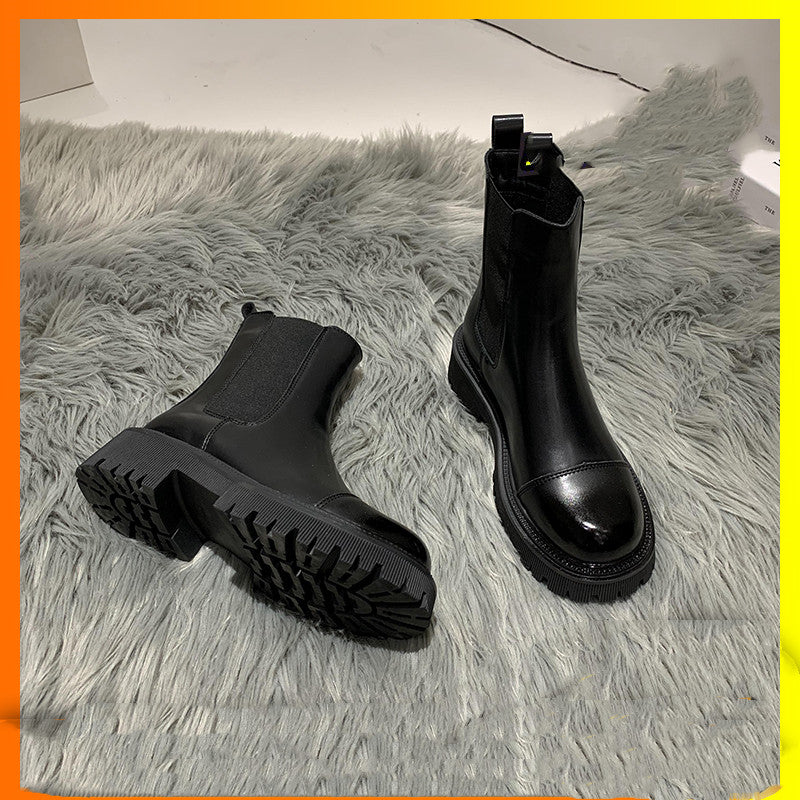 British Style Plus Velvet  Platform Boots Retro Brown Skinny Boots Winter